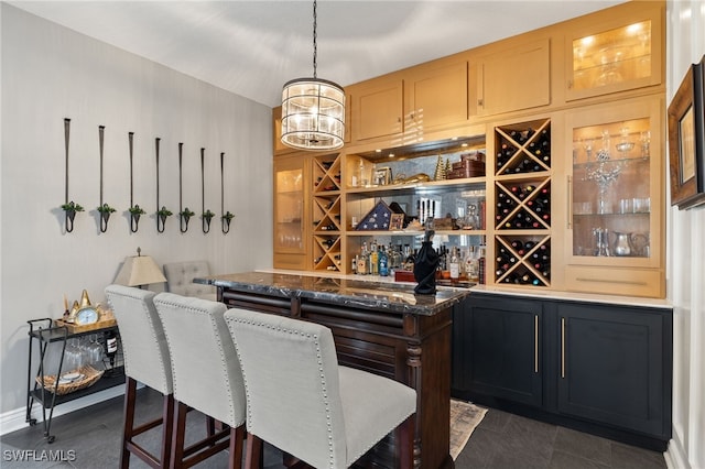 bar with decorative light fixtures