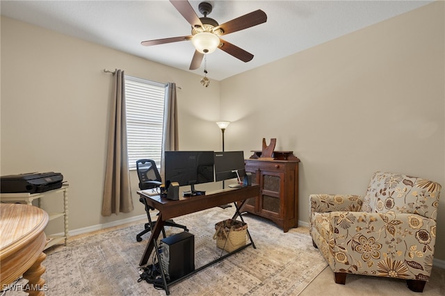 office space featuring ceiling fan