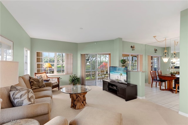 living room featuring light tile patterned floors