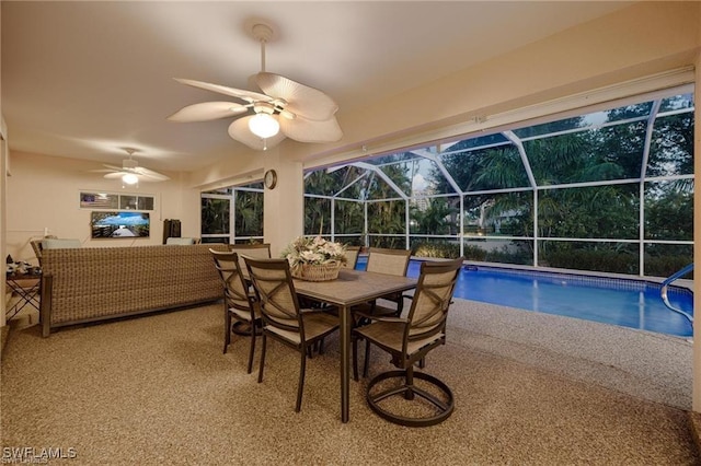 interior space featuring ceiling fan