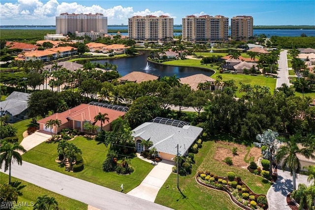 aerial view with a water view