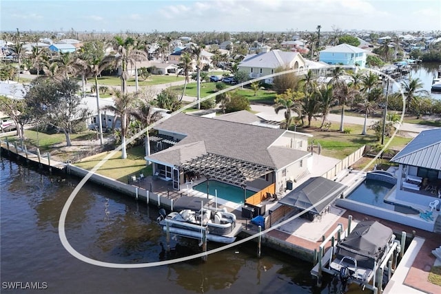 aerial view with a water view