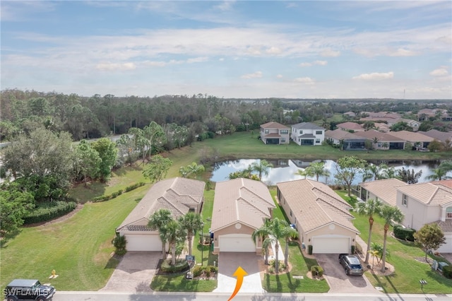 bird's eye view featuring a water view