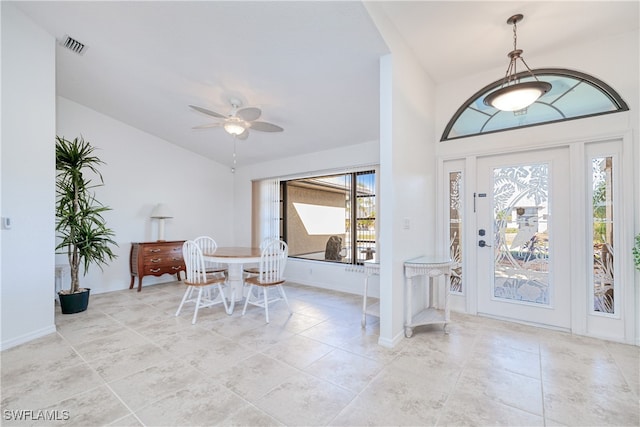 entryway featuring plenty of natural light and ceiling fan