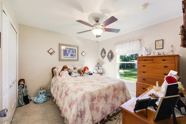 bedroom featuring a closet and ceiling fan