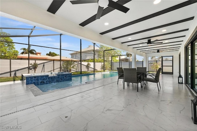 view of swimming pool with ceiling fan