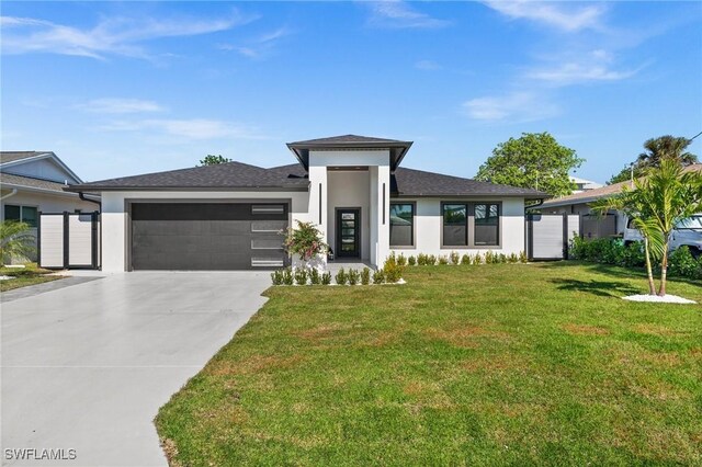 view of front of house featuring a front yard and a garage