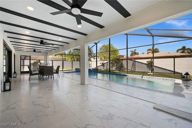 view of pool with ceiling fan