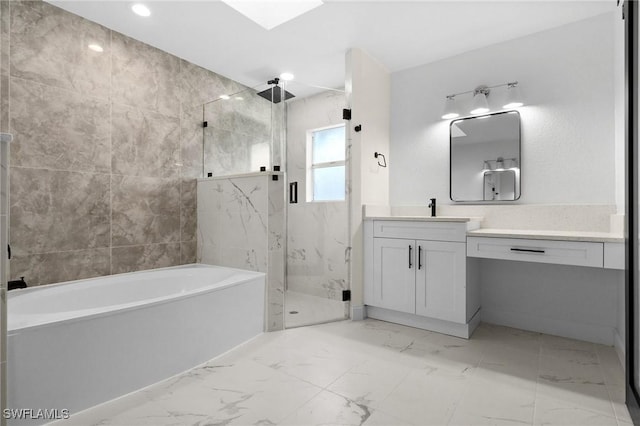 bathroom featuring vanity and plus walk in shower