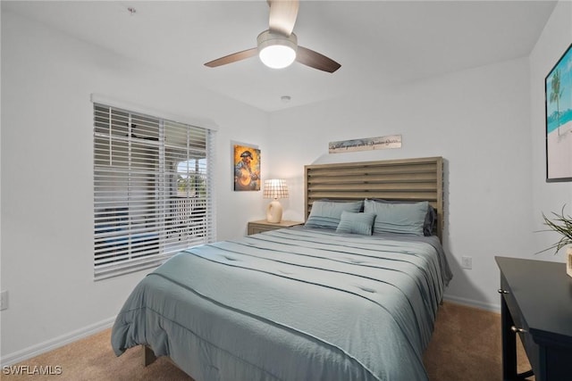 bedroom featuring carpet flooring and ceiling fan