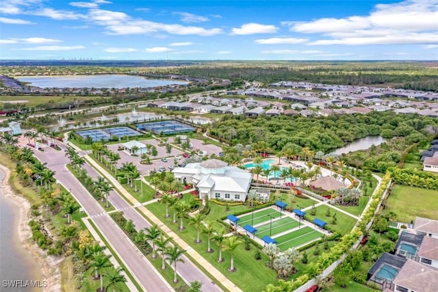 aerial view with a water view