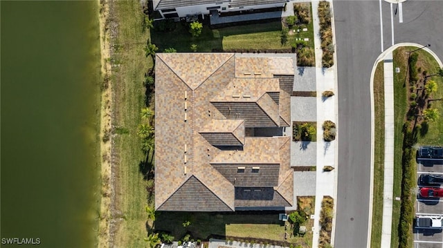 bird's eye view featuring a water view