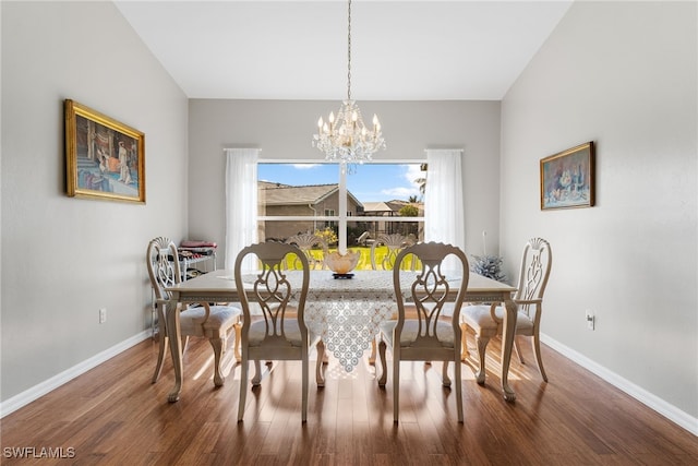 dining area featuring a notable chandelier and wood-type flooring