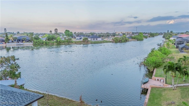 property view of water featuring a dock