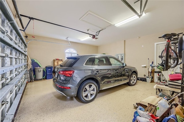 garage with a garage door opener