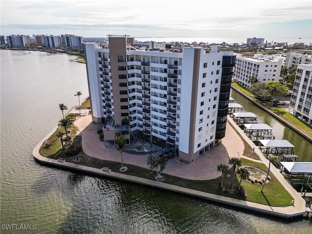 aerial view with a water view