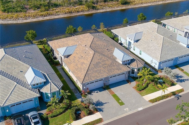 aerial view with a water view