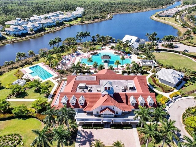 bird's eye view featuring a water view