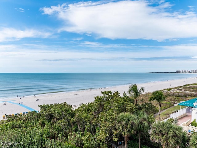 view of water feature with a view of the beach