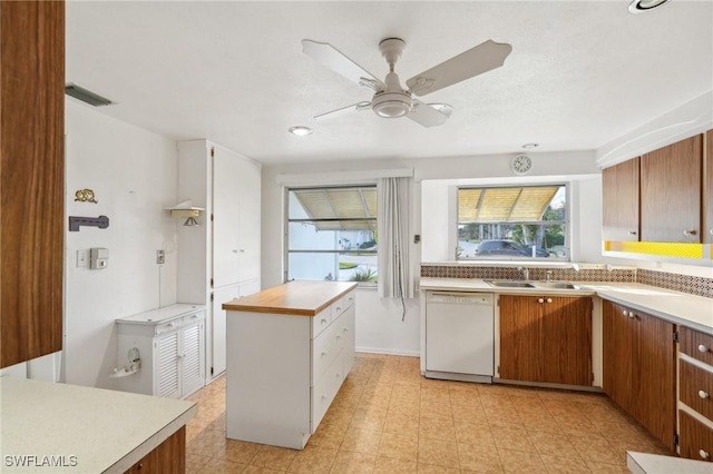 kitchen with dishwasher, ceiling fan, and sink