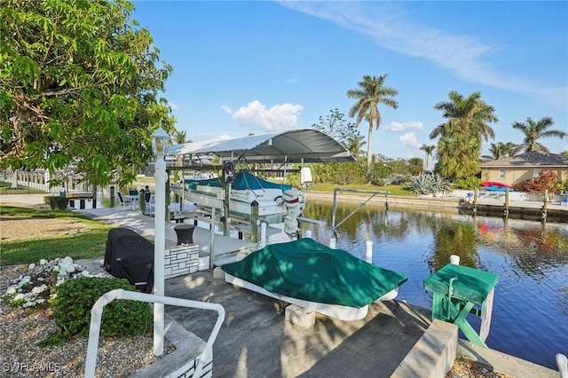 dock area with a water view