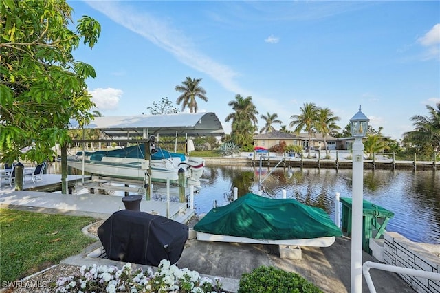 view of dock featuring a water view