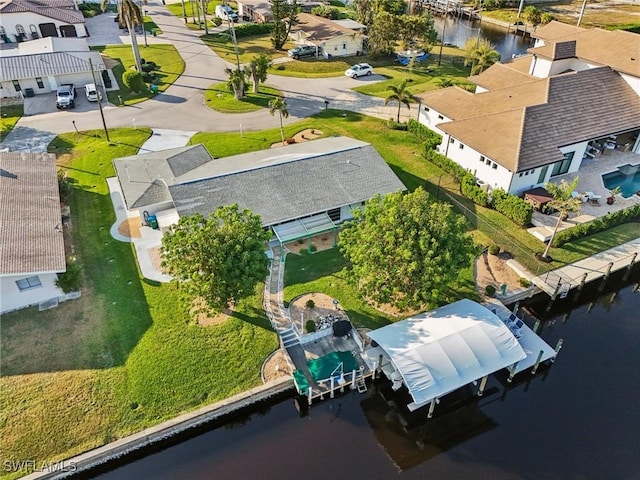 aerial view with a water view