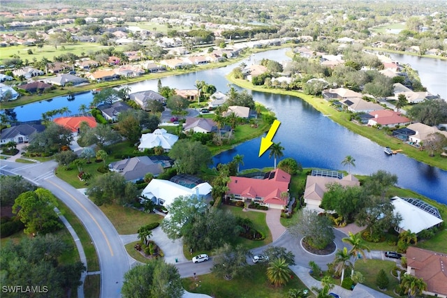 bird's eye view featuring a water view