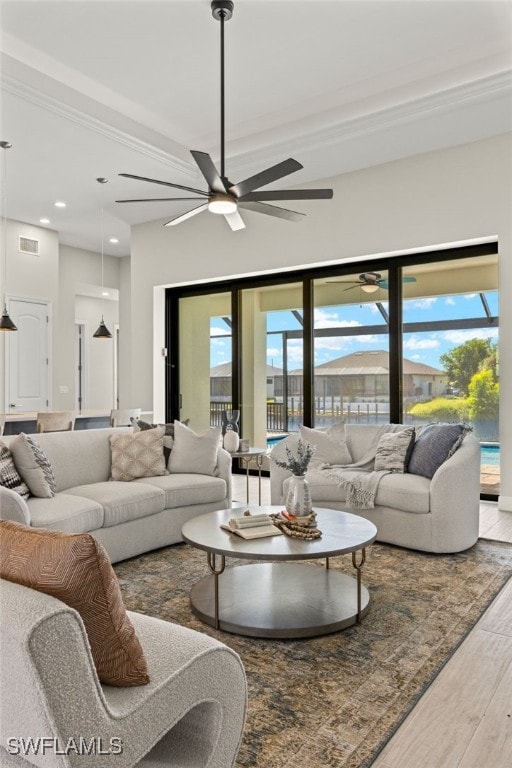 living room with hardwood / wood-style flooring