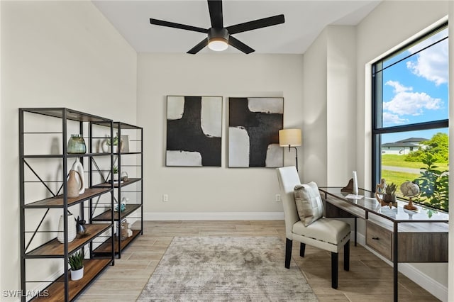 home office featuring ceiling fan