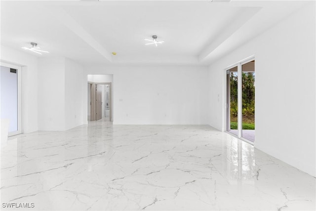 empty room featuring a raised ceiling and a healthy amount of sunlight