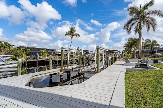 dock area with a water view