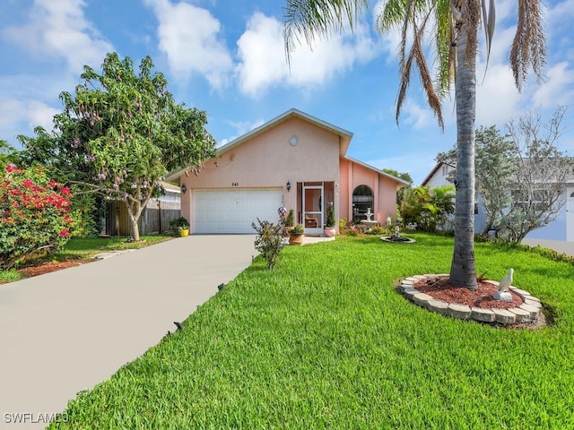 view of front of house featuring a garage and a front lawn