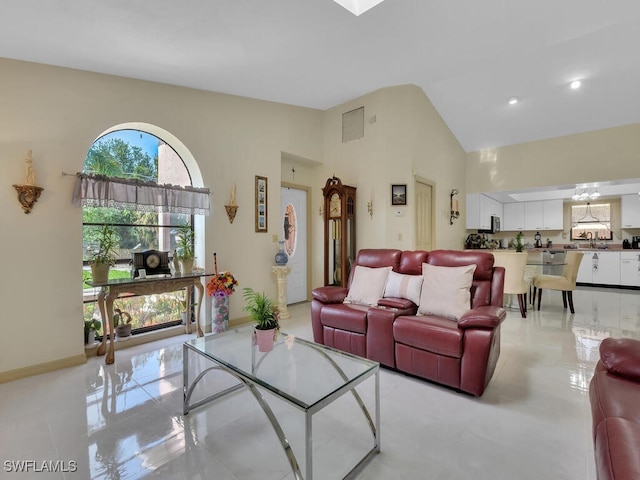 living room featuring light tile patterned floors