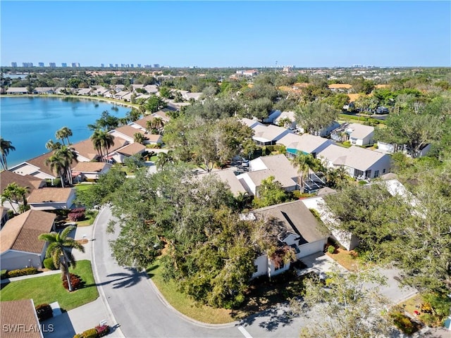 aerial view featuring a water view