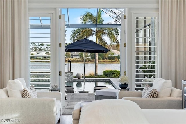 doorway featuring a water view