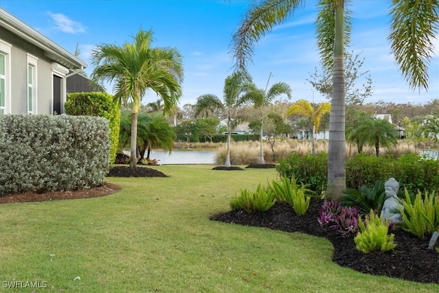 view of yard with a water view