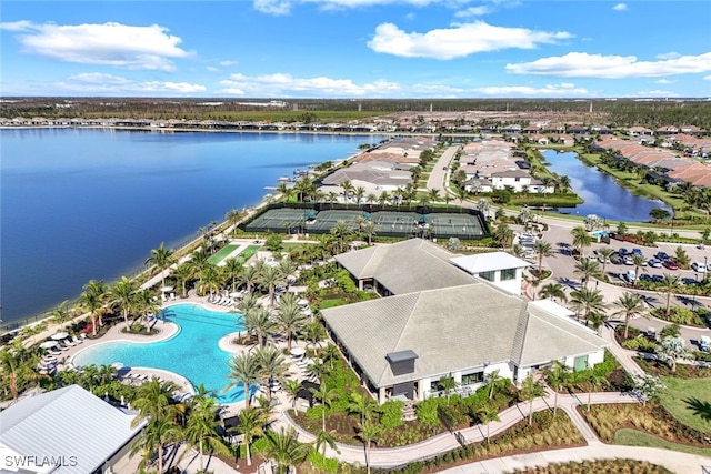 aerial view with a water view