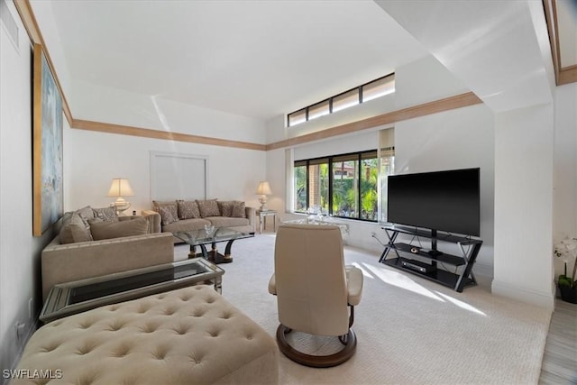 living room with light colored carpet