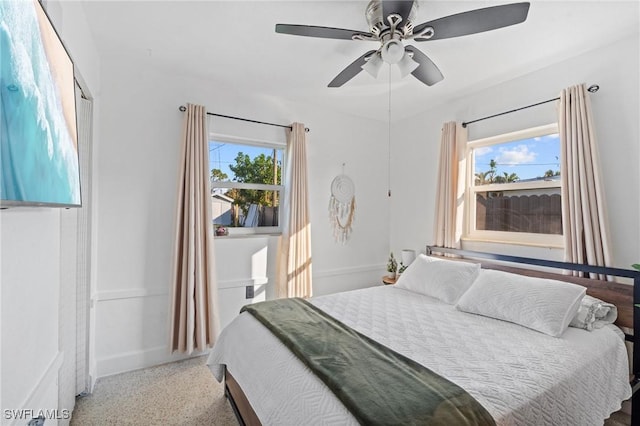 bedroom featuring ceiling fan