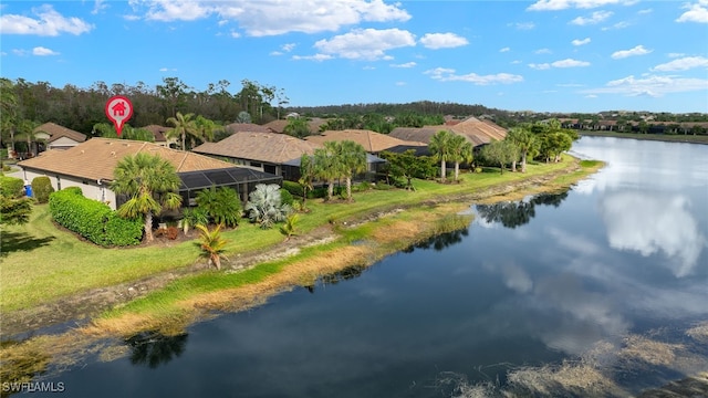 aerial view with a water view