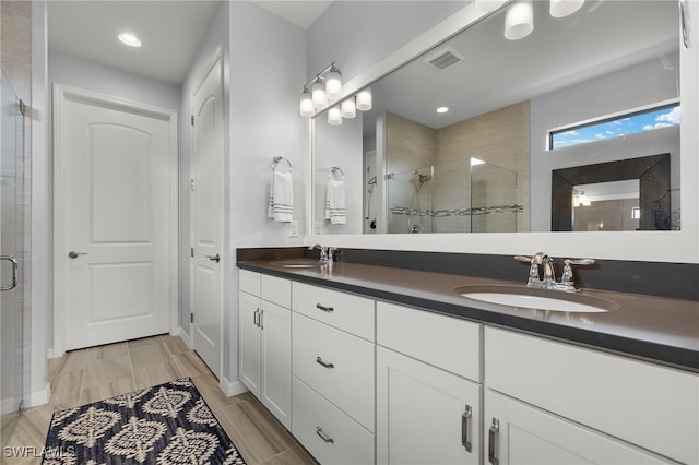 bathroom with vanity and walk in shower