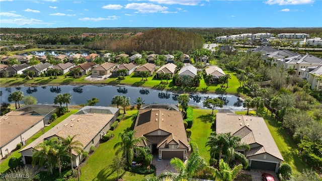 aerial view with a water view