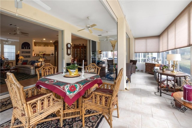 dining area with ceiling fan