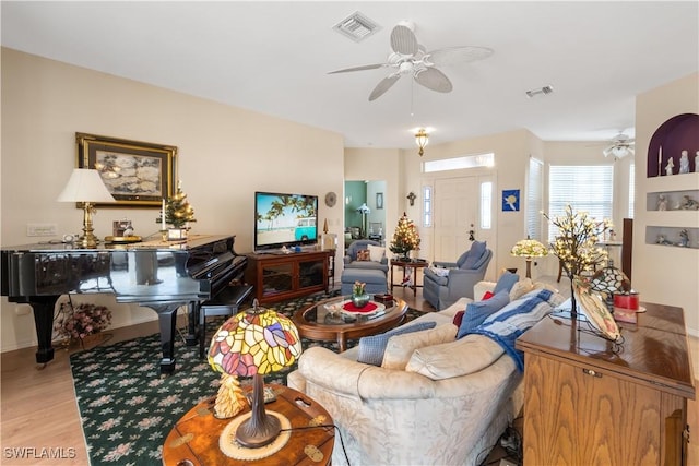 living room with light wood-type flooring