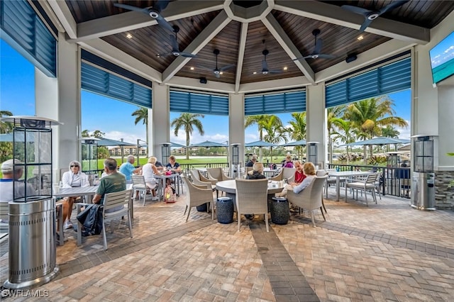 view of patio / terrace with a gazebo and ceiling fan