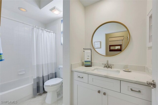 20944 Island Sound Cir Unit 101, Estero, FL 33928 - bathroom featuring vanity, toilet, tile patterned flooring, and shower / bath combo