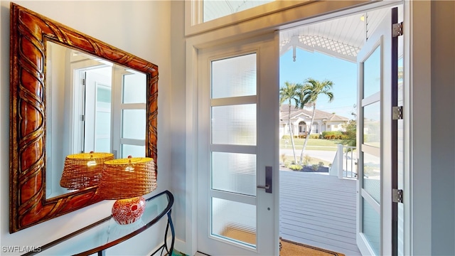 entryway featuring french doors