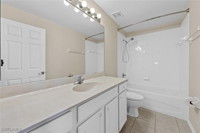 full bathroom featuring tile patterned flooring, vanity, toilet, and shower / washtub combination