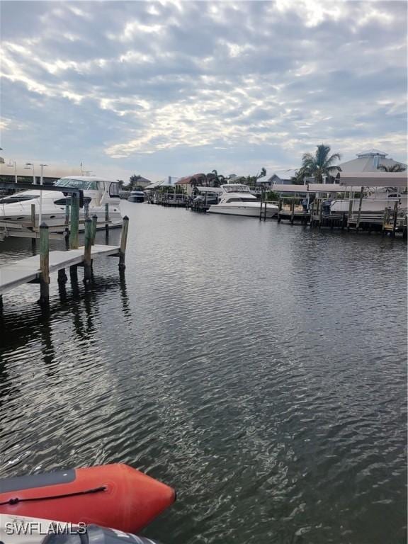 view of dock with a water view